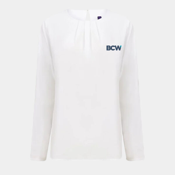 HB598 Women's Pleat Front Long Sleeve Blouse Thumbnail